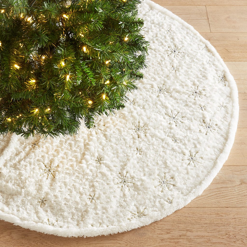 LED Light-Up Faux Fur Snowflake Tree Skirt