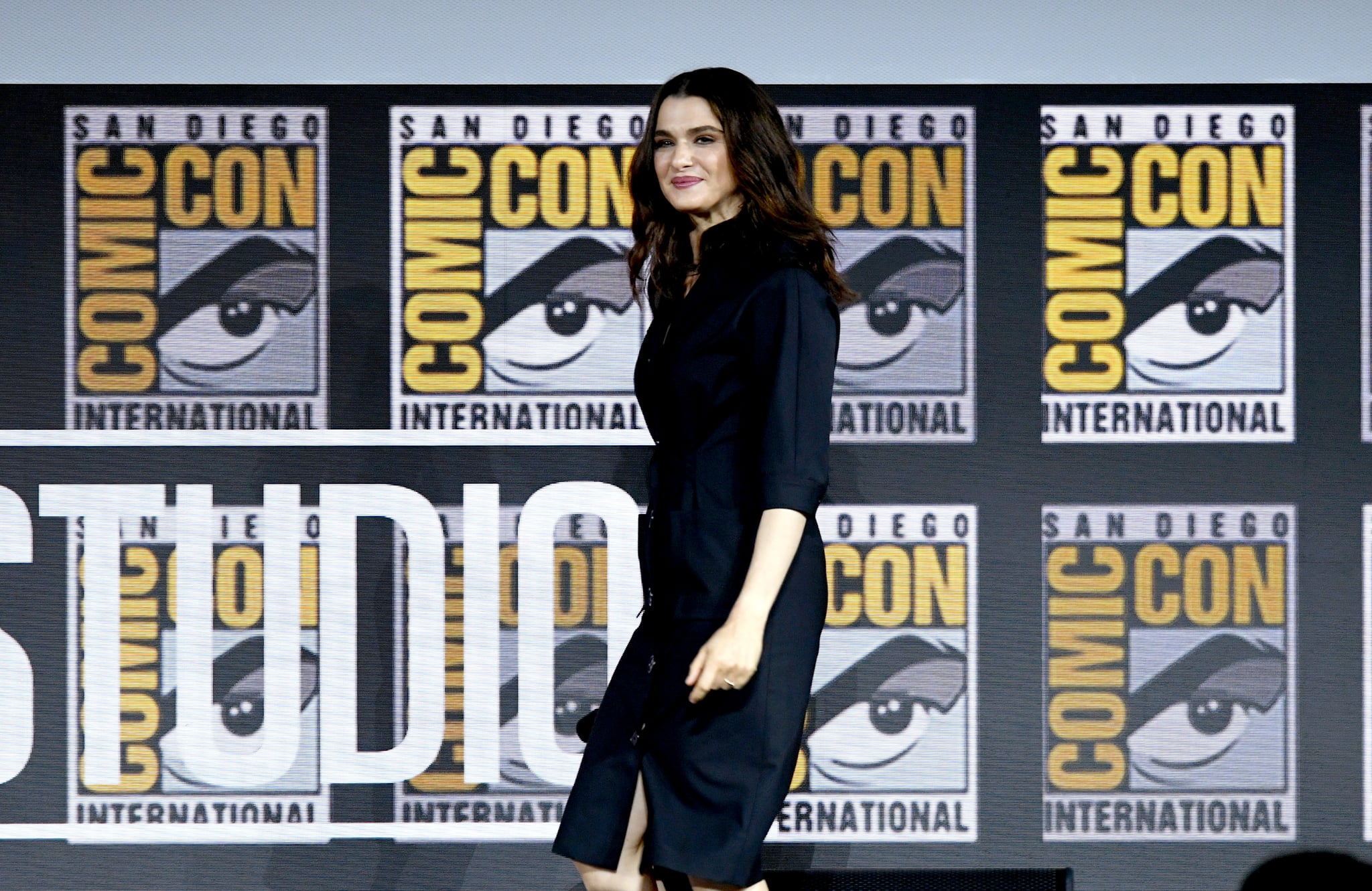 SAN DIEGO, CALIFORNIA - JULY 20: Rachel Weisz speaks at the Marvel Studios Panel during 2019 Comic-Con International at San Diego Convention Centre on July 20, 2019 in San Diego, California. (Photo by Kevin Winter/Getty Images)