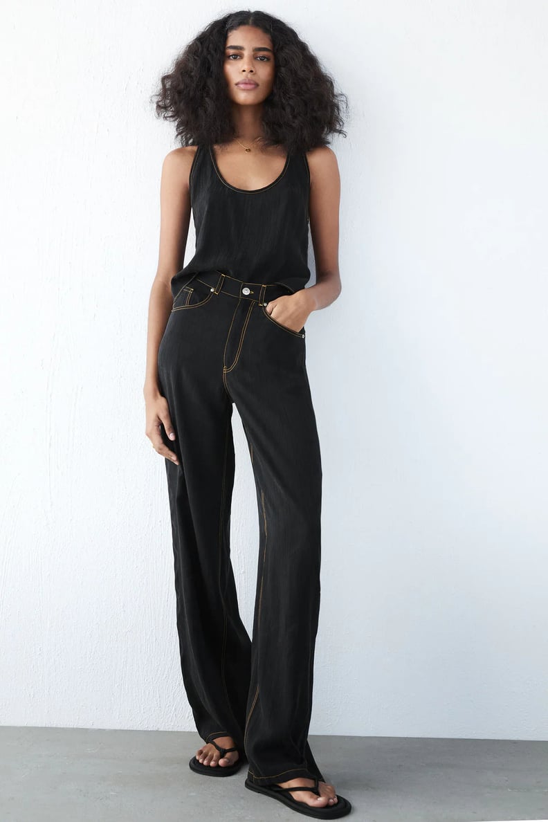 Zara Flowy Pants With Topstitching