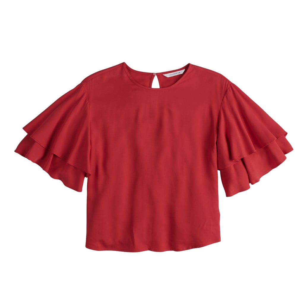 Layered Flounce Sleeve Top in True Red