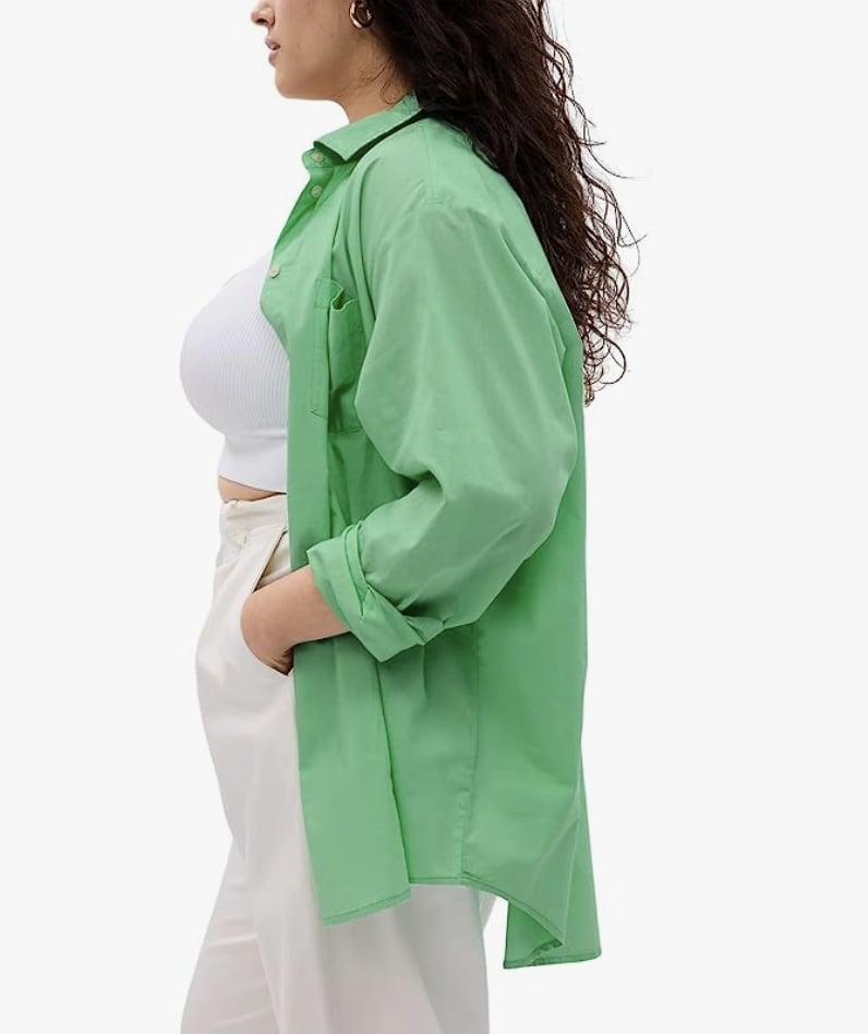 Gap Big Shirt ($42, originally $60)
Summer calls for colour, which you'll have no problem infusing more of into your wardrobe with this vibrant green button-down shirt from Gap. The oversize top is perfect for those looking to achieve a more lived-in, Hailey Bieber-inspired look. Plus, since Gap products are rarely on sale on Amazon, you'll want to scoop this piece up ASAP while you still can.
