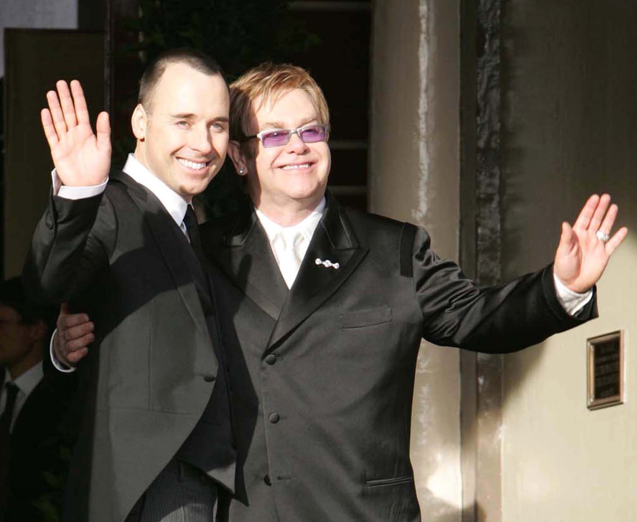 David Furnish and Sir Elton John during Sir Elton John and David Furnish's Civil Partnership Ceremony at Guildhall in Windsor, Great Britain. (Photo by Goffredo di Crollalanza/FilmMagic)