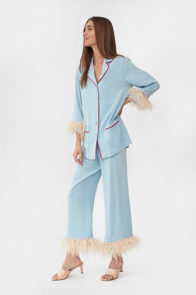 Sleeper Party Pajama Set with Feathers in Blue