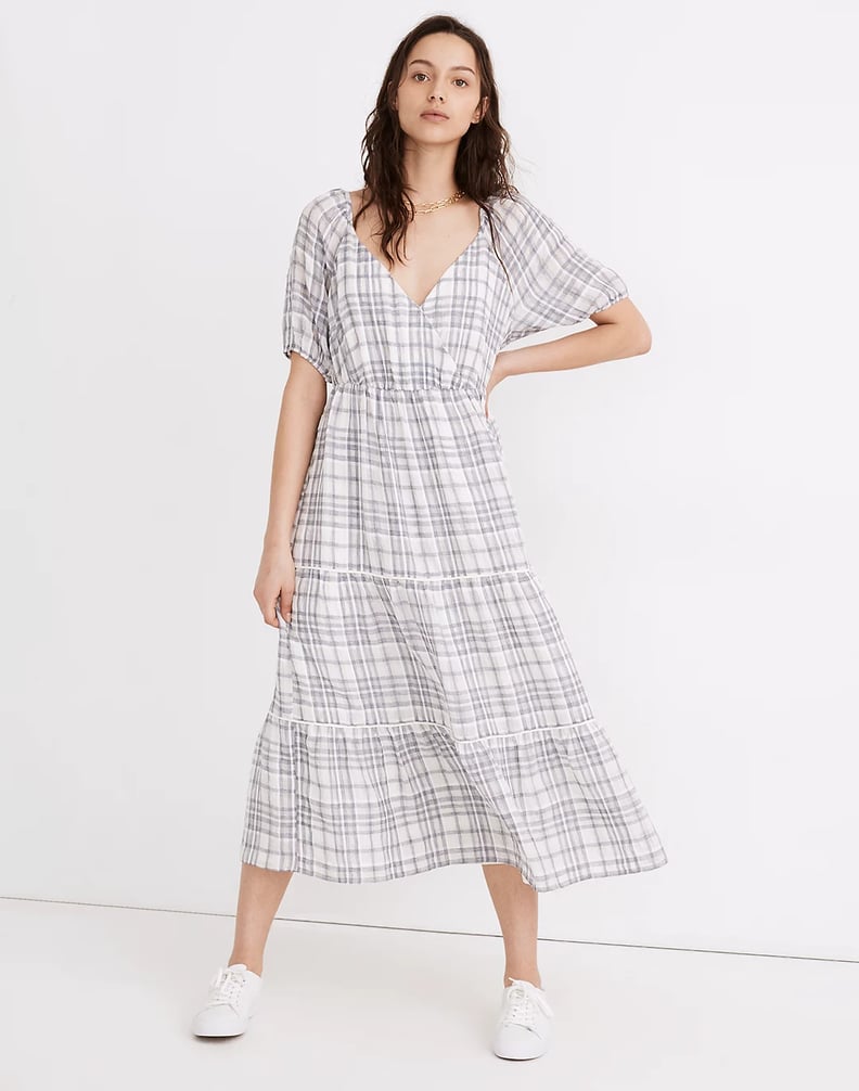 For Style and Comfort: Puff-Sleeve Faux-Wrap Tiered Midi Dress