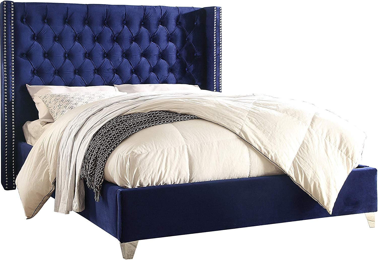 Meridian Furniture Aiden Collection Modern Navy Velvet Upholstered
