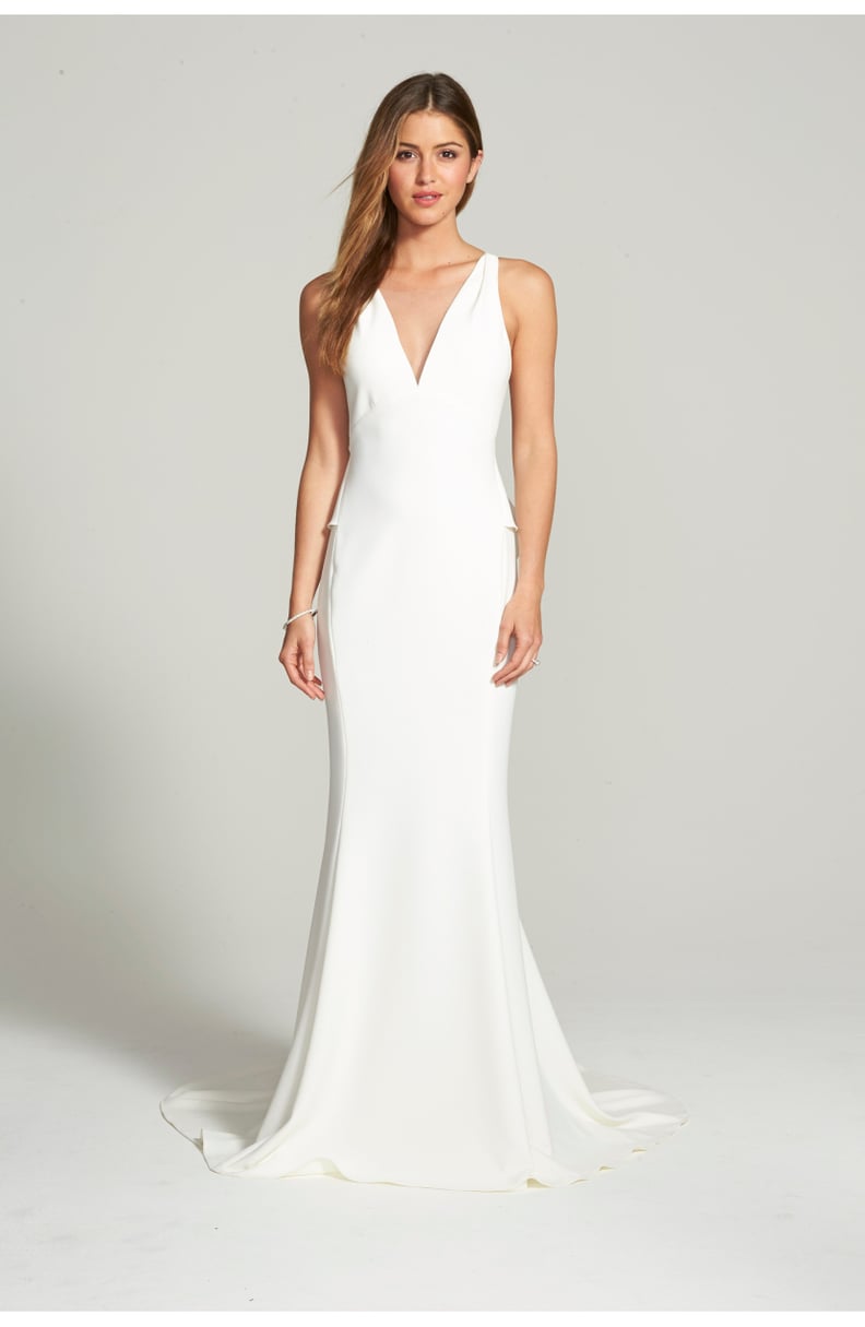 Amsale Back Detail Flared Silk Crepe Gown