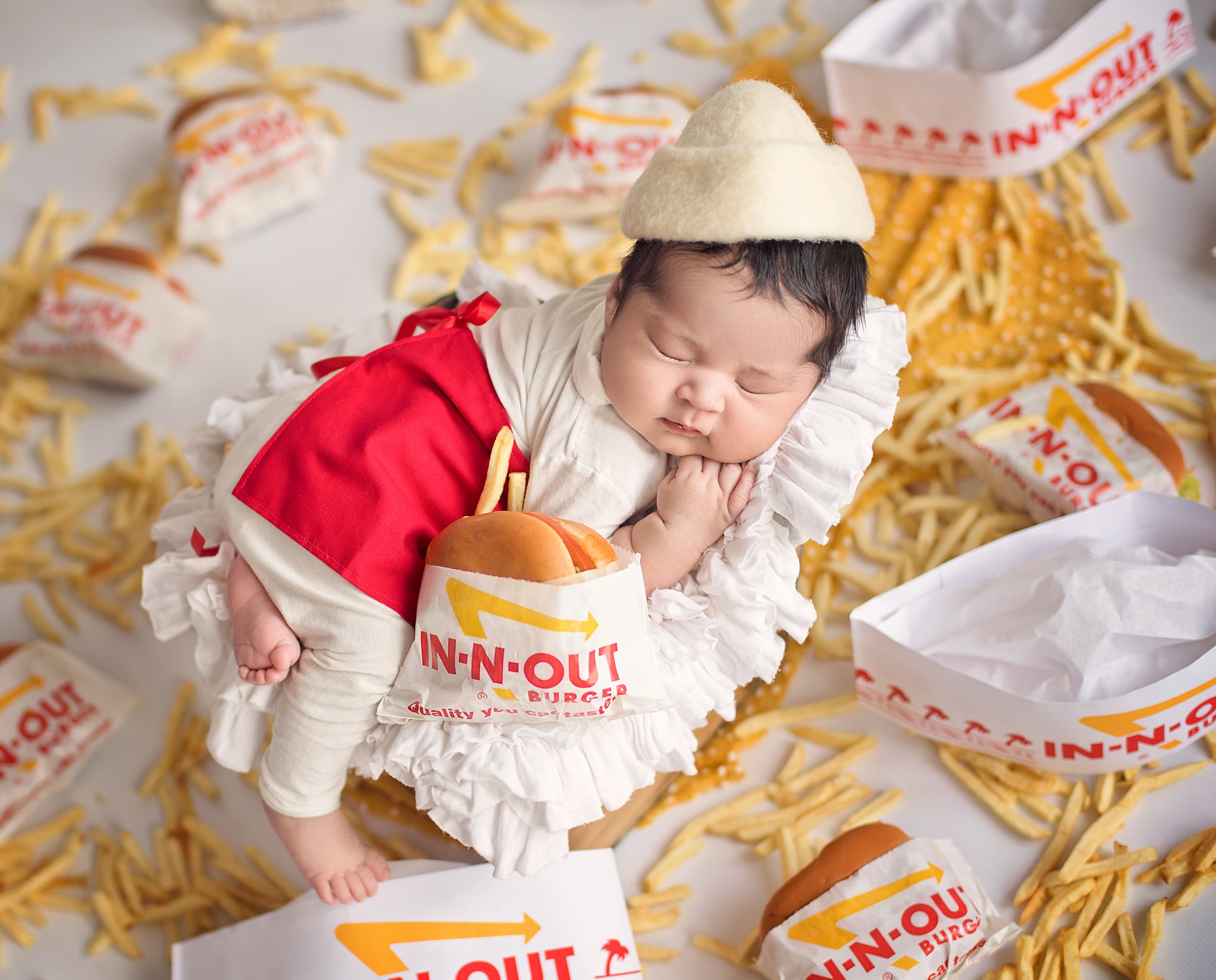 Newborn Photo Shoot With In N Out Burgers And Fries Popsugar Family