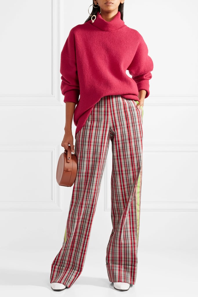 Diane von Furstenberg Grosgrain-Trimmed Checked Pants