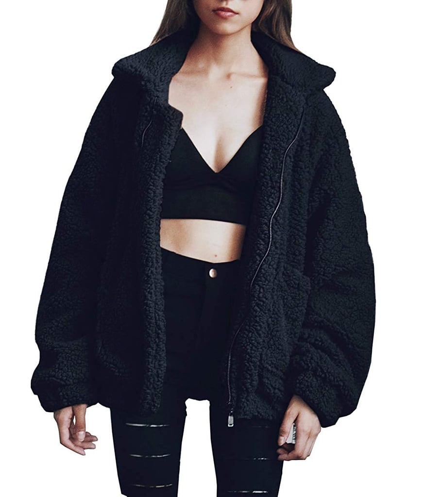 PrettyGarden Faux Shearling Oversized Teddy Coat in Black