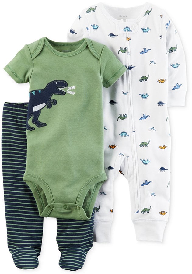 Dinosaur Bodysuit, Coverall, and Footed Pants Set