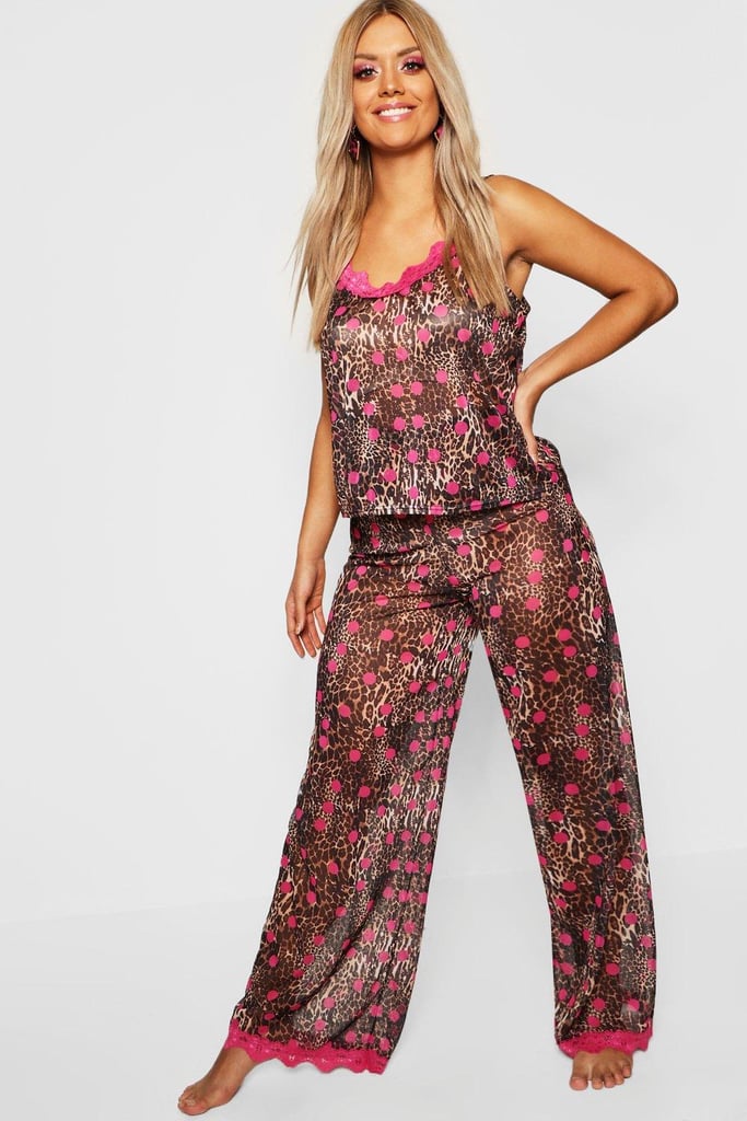 Plus Gemma Collins Chiffon Leopard Lace Trim PJ Set