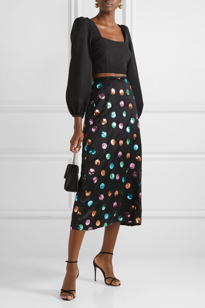 Rixo Kelly Sequin-Embellished Silk and Satin Midi Skirt