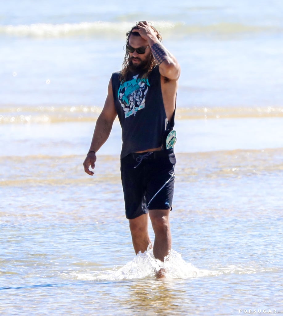 Jason Momoa on the Beach in Queensland July 2017