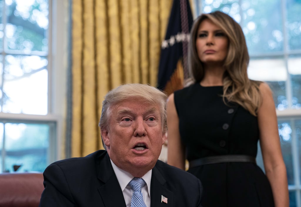 Melania Trump in Black Button Dress