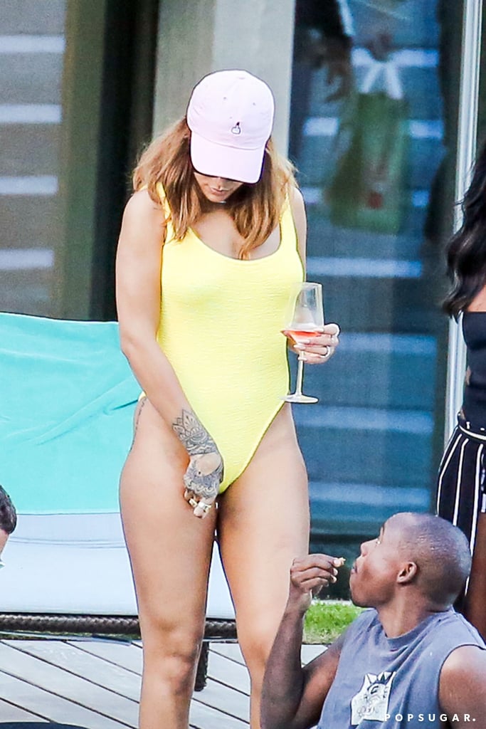 Rihanna Wearing Yellow Swimsuit in Switzerland August 2016