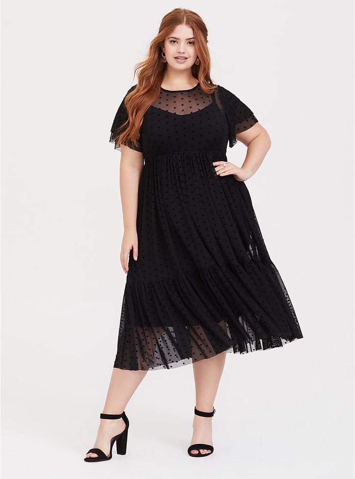 Torrid Black Polka Dot Mesh Midi Dress Halloween Costume Ideas With a Black Dress POPSUGAR