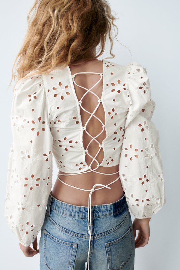 A Strappy Top: Zara Embroidered Eyelet Crop Top