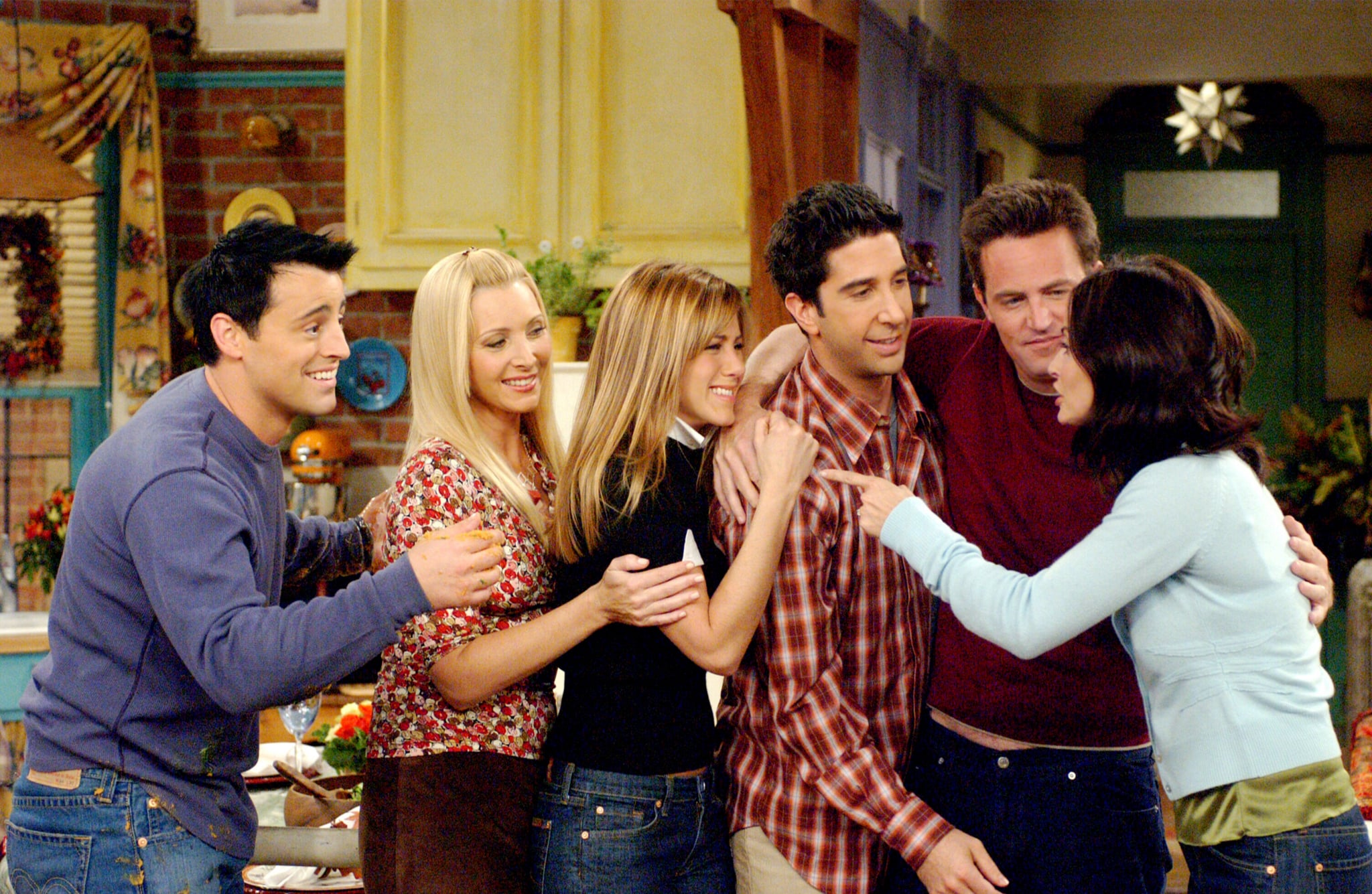 FRIENDS, Matt LeBlanc, Lisa Kudrow, Jennifer Aniston, David Schwimmer, Matthew Perry, Courteney Cox, 'The One With The Late Thanksgiving', (Season 10, epis. #226), 1994-2004,  Warner Bros. / Courtesy: Everett Collection