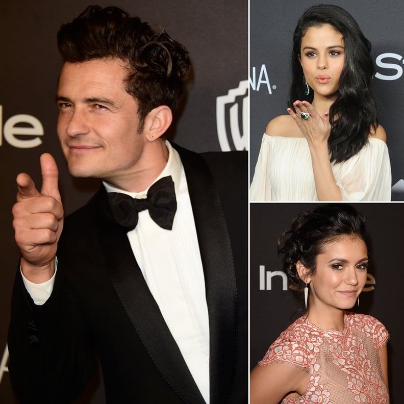 Orlando Bloom, Selena Gomez, and Nina Dobrev at the Golden Globes