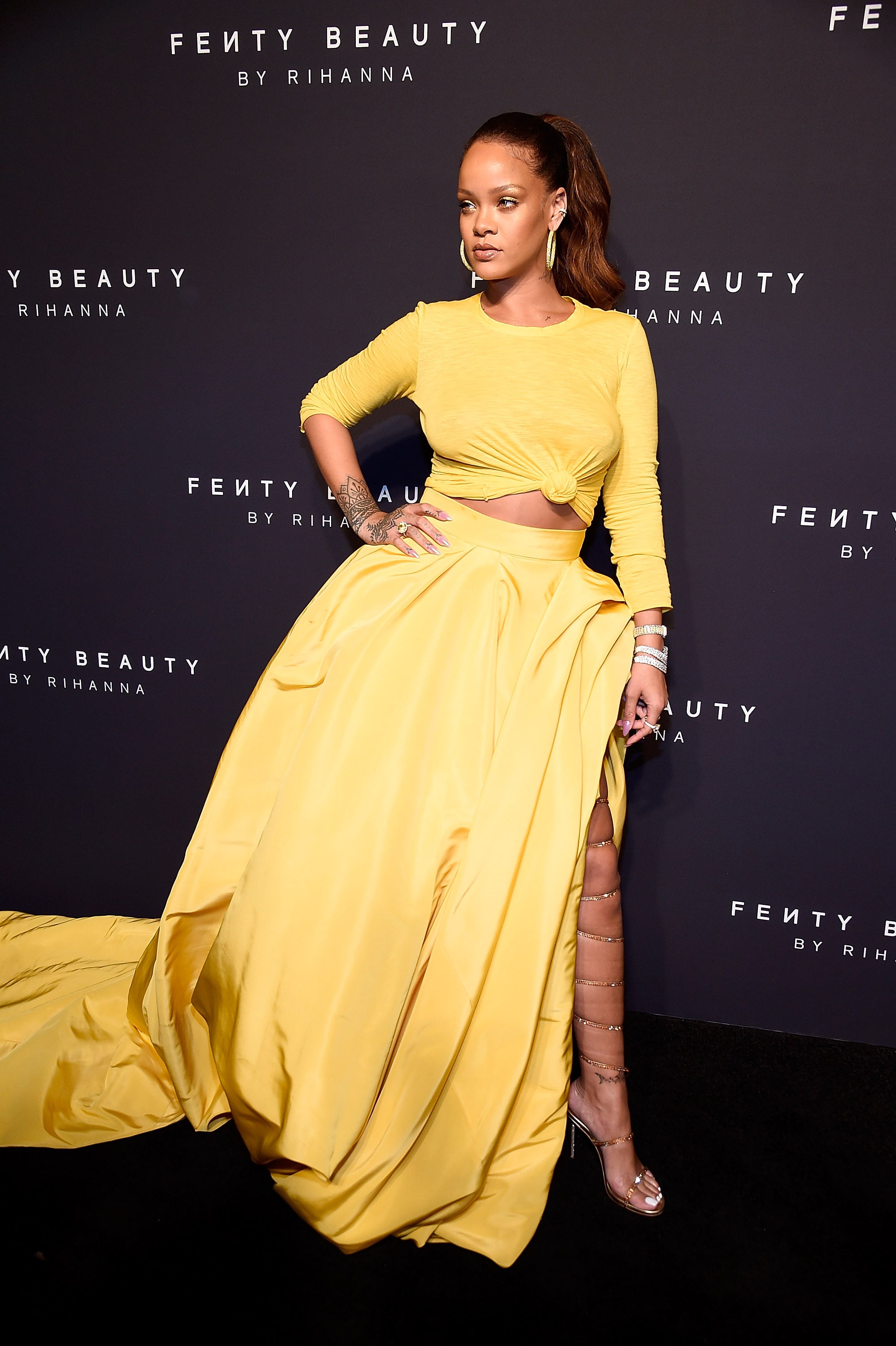 Rihanna's Yellow Oscar de la Renta Dress at Fenty Beauty