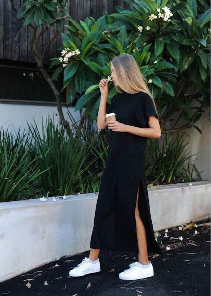 Black t shirt dress clearance outfit