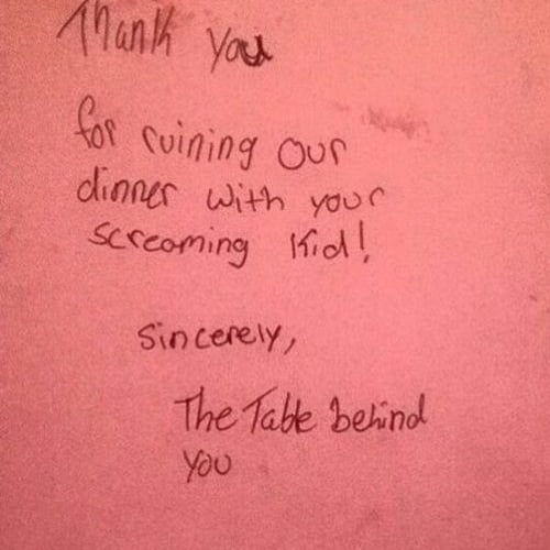 Diners Write Letter to Mom of Baby Who Ruined Their Dinner