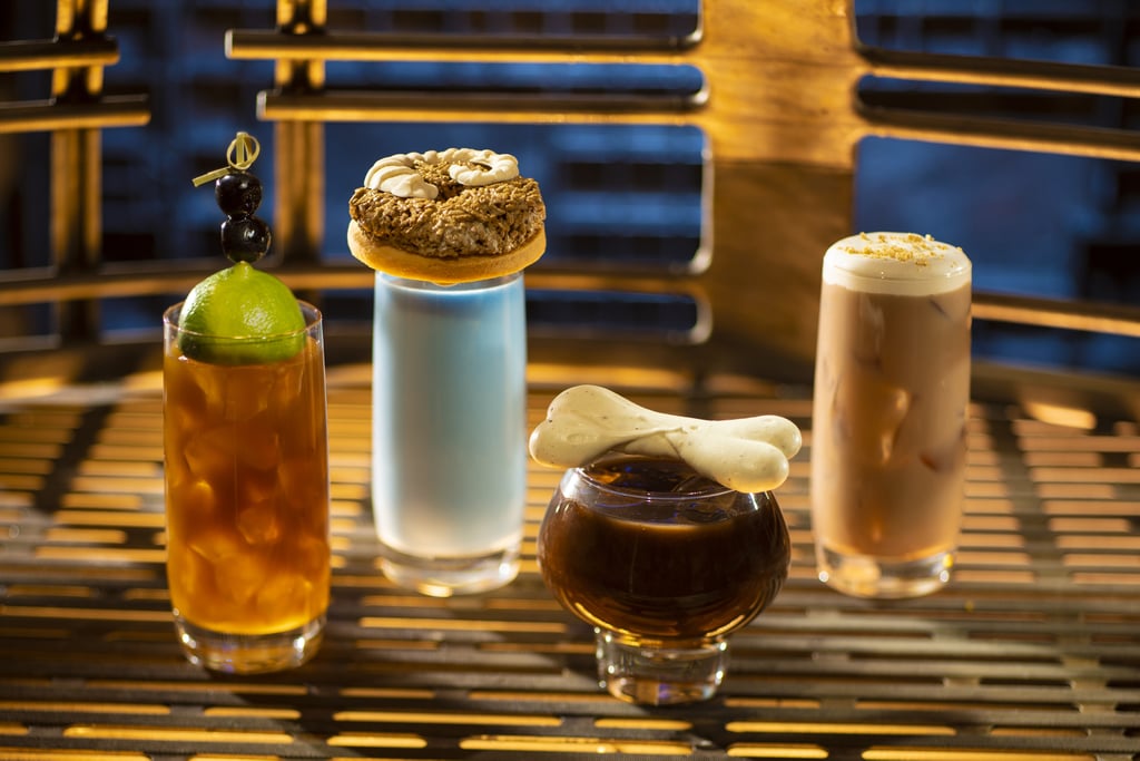 From left to right: Moogan Tea, Blue Bantha, Bloody Rancor (contains alcohol), and the Black Spire Brew can be found at Oga's Cantina.