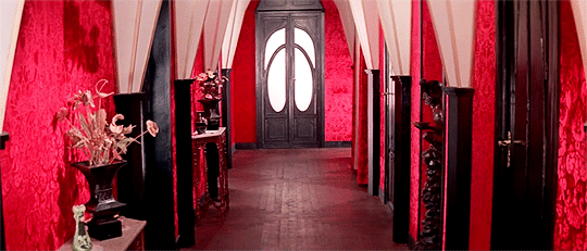 The curved motif is on doors and windows throughout the sinister dance academy at the centre of Dario Argento's 1977 film.