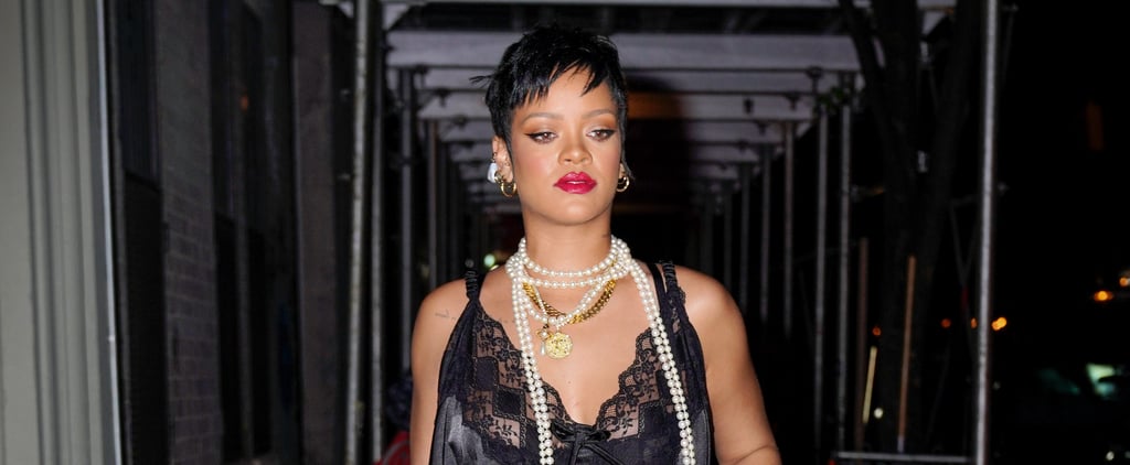 Rihanna Wears Black Lace Slip Dress For Dinner in NYC