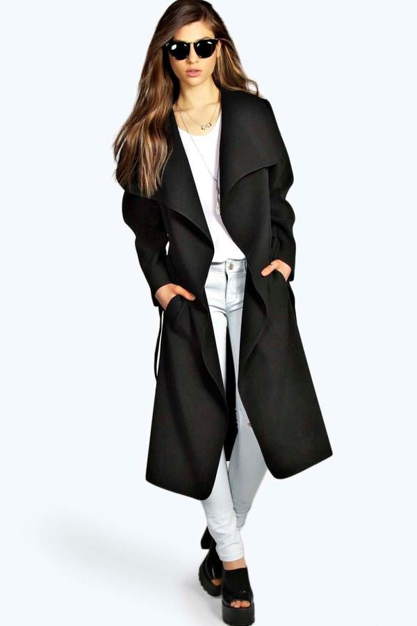 Boohoo Belted Shawl Collar Coat