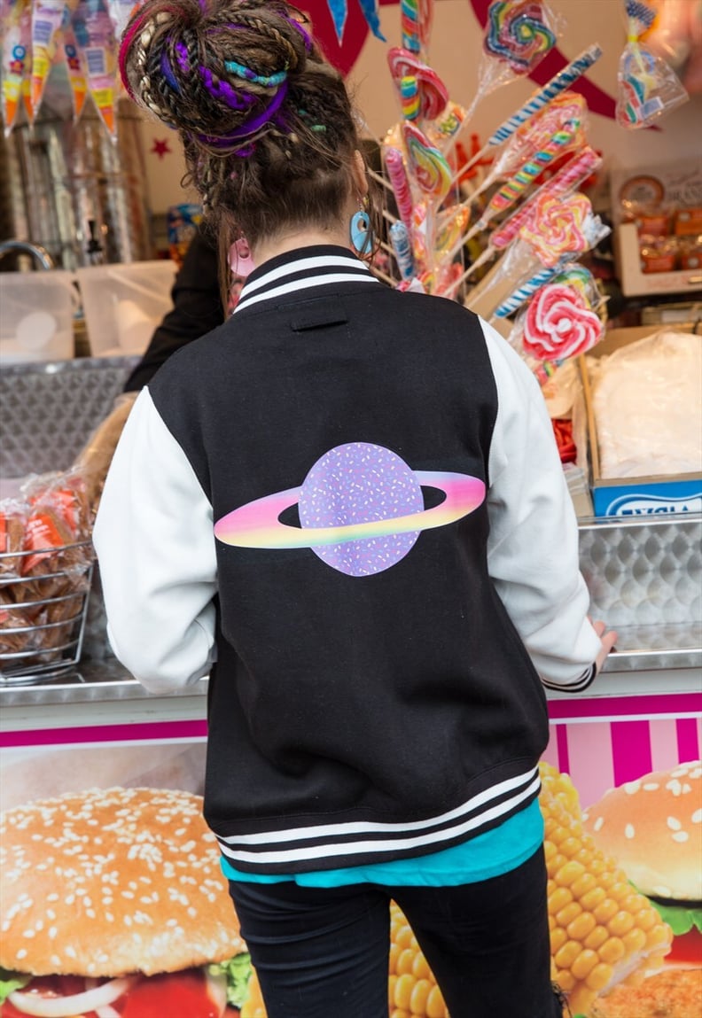 Grunge Monkey Planet Purple Candy Varsity Jacket