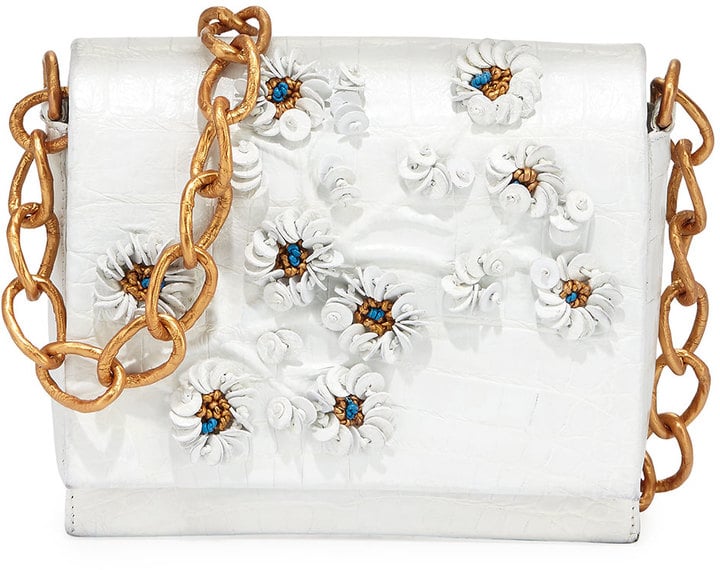 Nancy Gonzalez Crocodile Floral Crossbody Bag, White/Gold ($2,950)