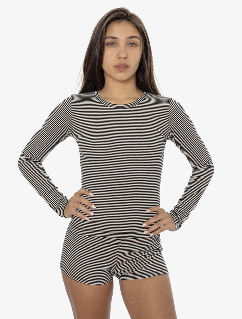 Los Angeles Apparel Baby Rib Long Sleeve Crewneck Tee in Black/Natural Candy