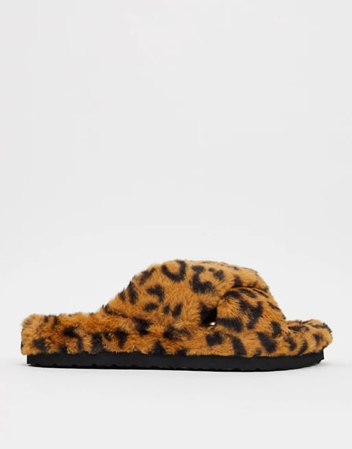 Steve Madden Fuzed Slip On Fluffy Slipper in Leopard