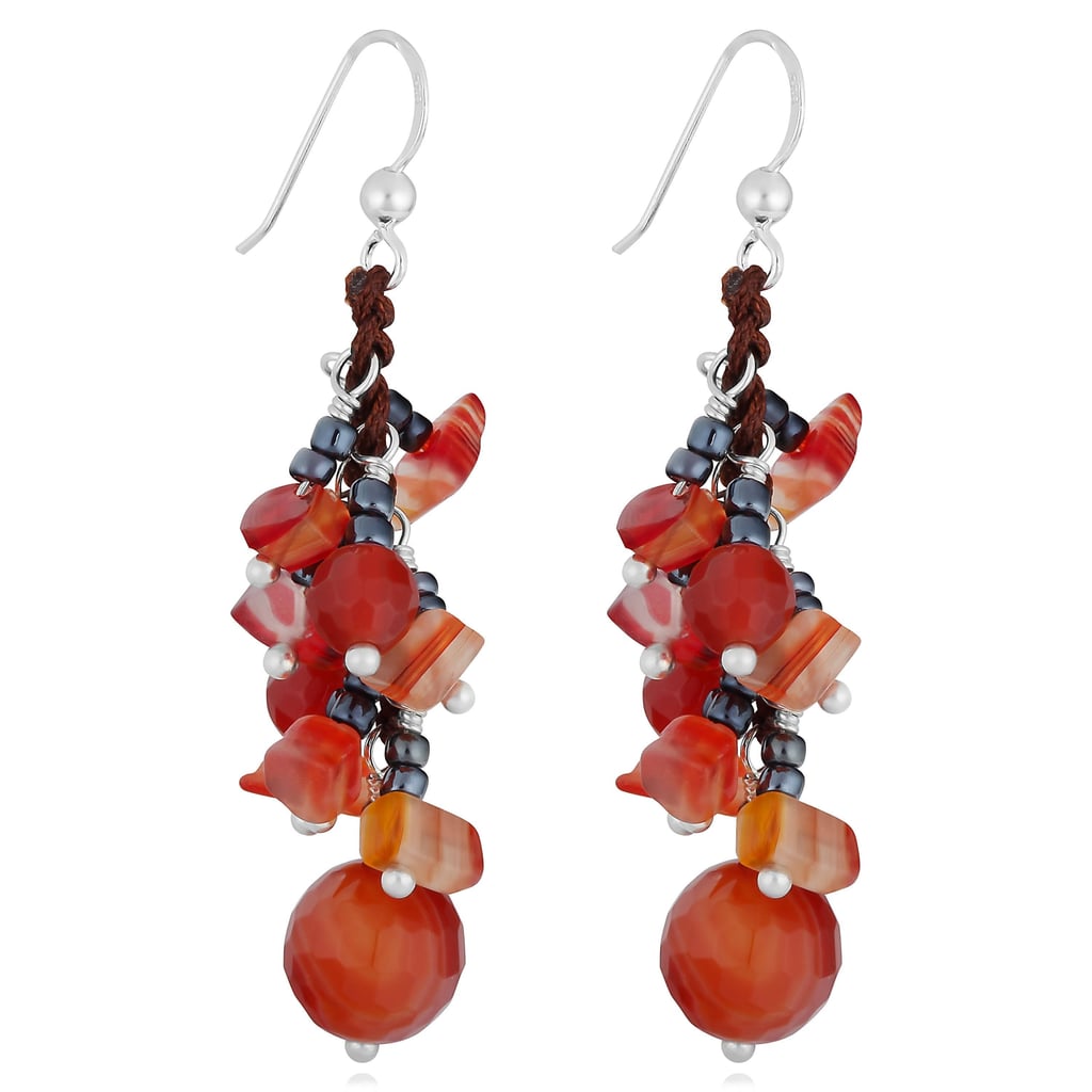 Cawi Handmade Red Agate Beads Silver Cluster Earrings