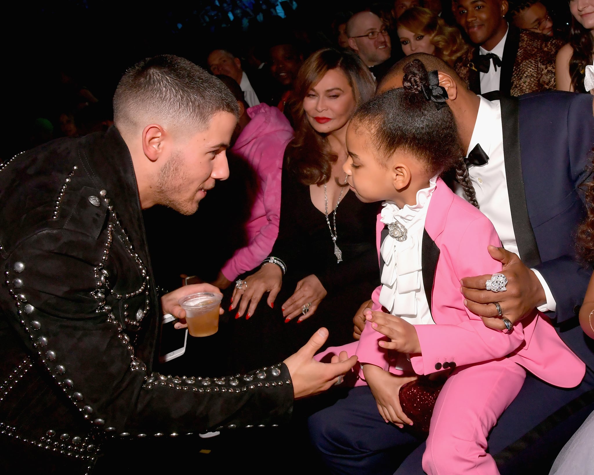 Nick Jonas reached out for a handshake from Blue Ivy Carter at the 2017 show.