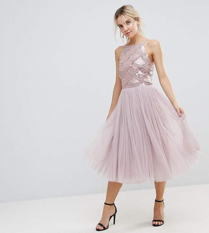 Little Mistress Petite Tulle Dress With Sequin Upper