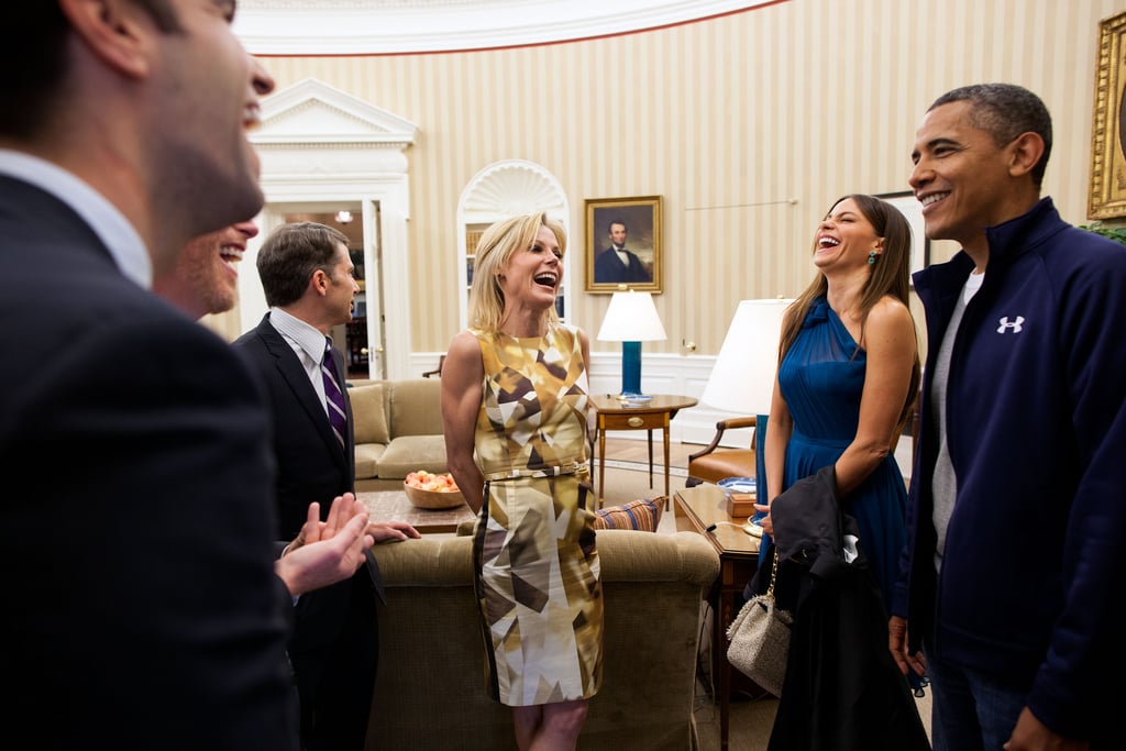 President Obama laughed alongside Modern Family's Sofia Vergara, Julie Bowen, and Jesse Tyler Ferguson while they were in town for the White House Correspondents' Dinner in April 2012.
Source: Flickr user The White House
