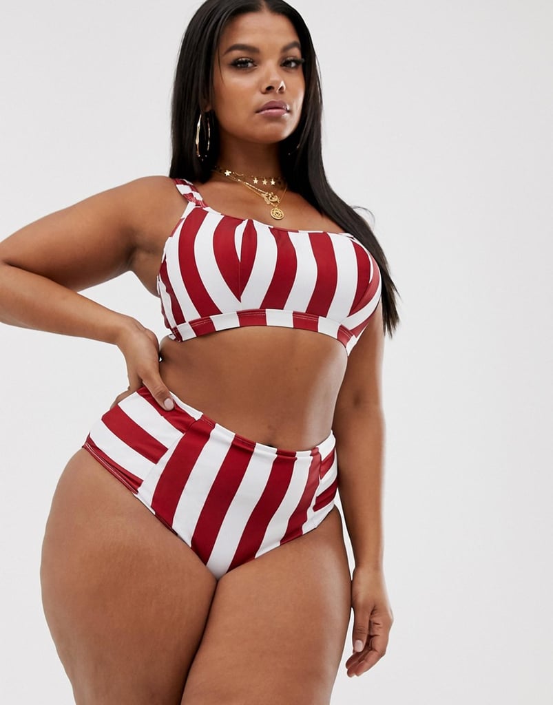 Wolf & Whistle Curve High-Waist Bikini Bottom in Red and White