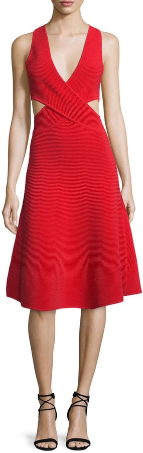Jonathan Simkhai Cutout Ribbed Cross-Front Dress, Red ($495)