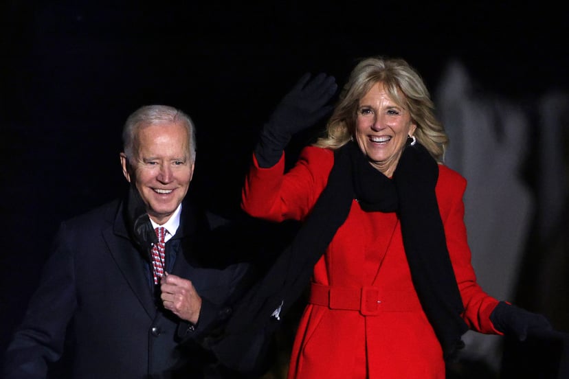 President Joe Biden and first lady Jill Biden arrive for the lighting of the national Christmas tree