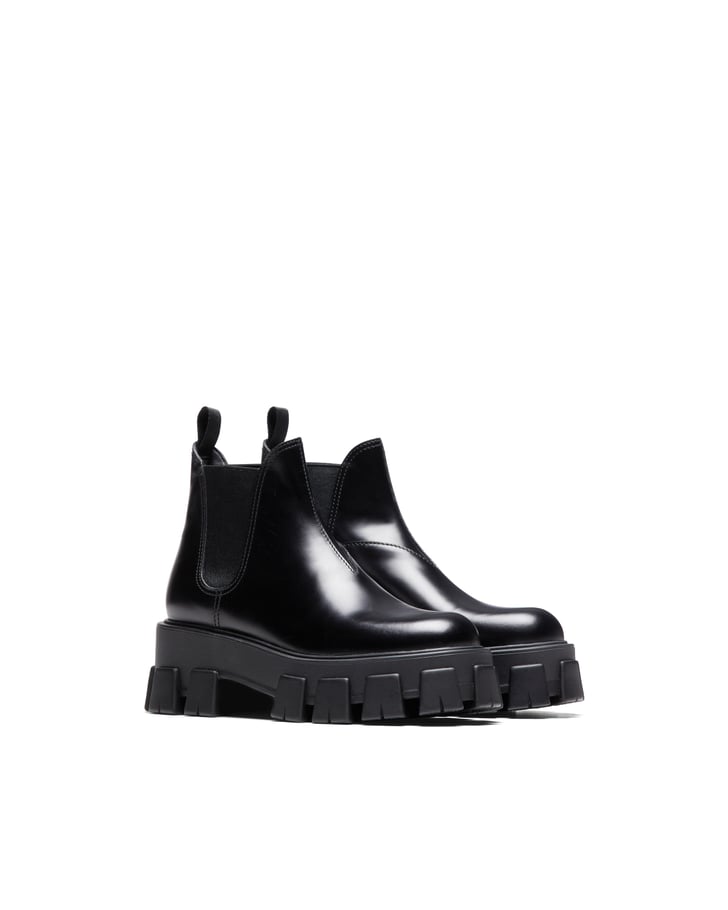 monolith patent leather booties prada