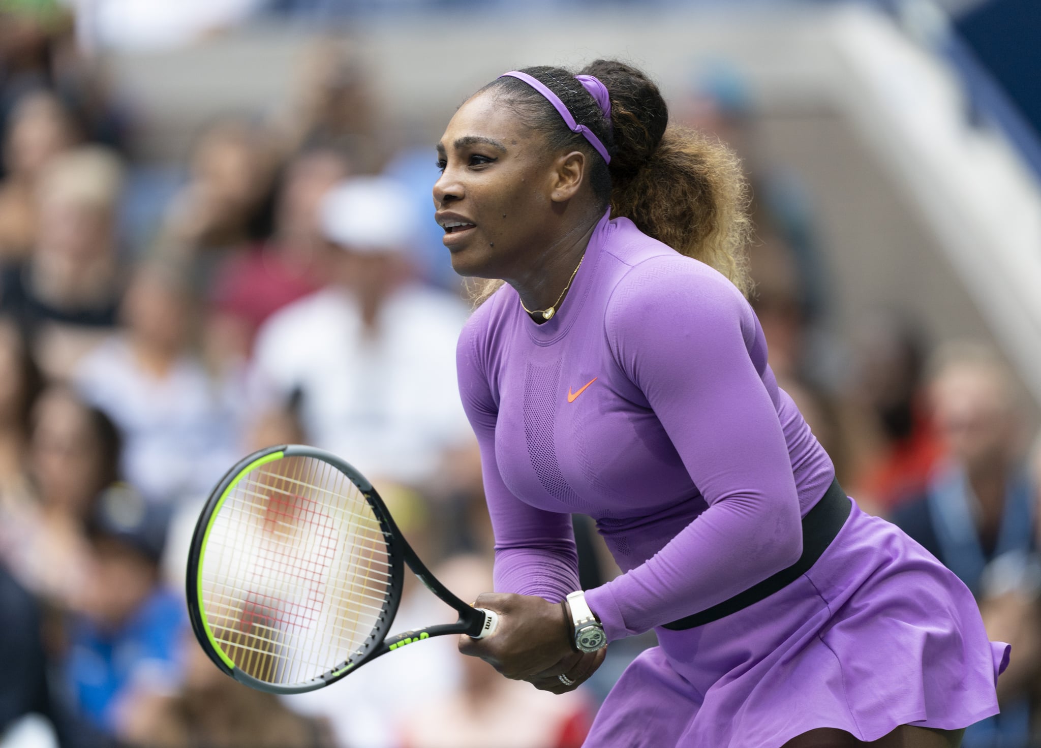 NEW YORK, USA - SEPTEMBER 7: Serena Williams of USA in action against Bianca Andreescu (not seen) of Canada during US Open Championships women's singles final match at Billie Jean King National Tennis Center in New York, United States on September 7, 2019. (Photo by Lev Radin/Anadolu Agency via Getty Images)