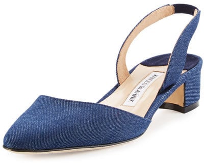 Replace your work heels with this pair of Manolo Blahnik Aspro Denim Slingbacks ($675).