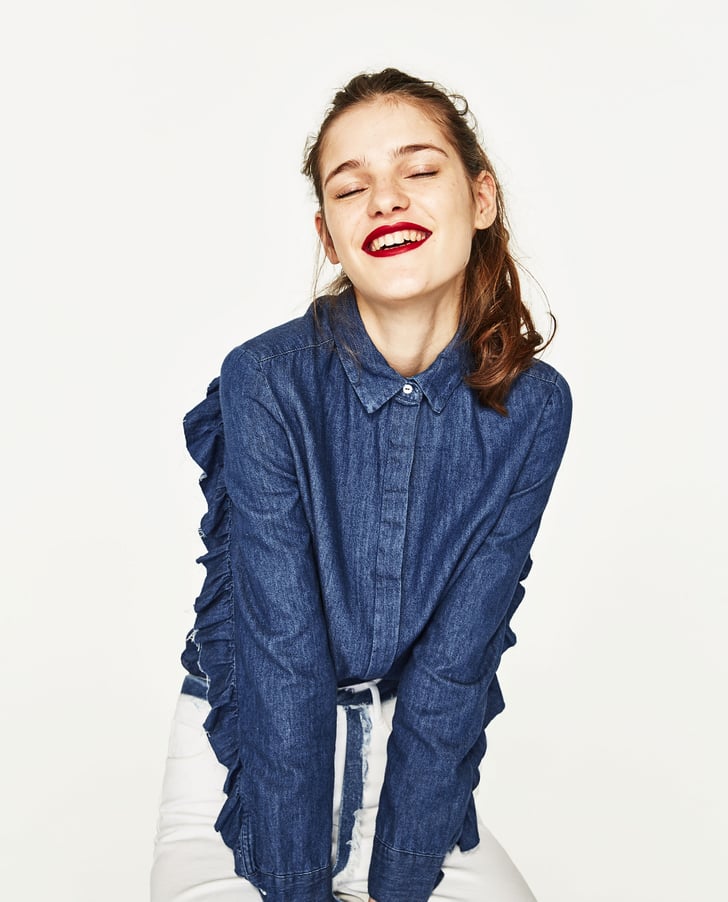 Zara Denim Shirt With Frilled Sleeves | Best Zara Jeans | POPSUGAR ...