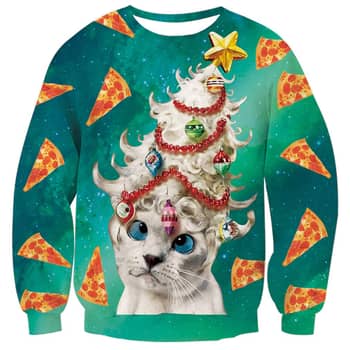Ugly christmas sweater cat pizza on sale