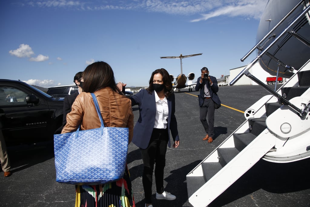 Kamala Harris Wearing White Kenneth Cole Sneakers and a Suit