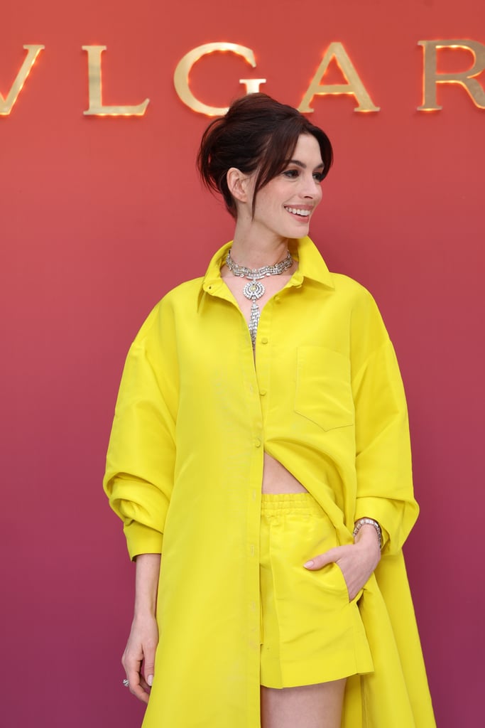 Anne Hathaway's Yellow Valentino Outfit at the Bulgari Show