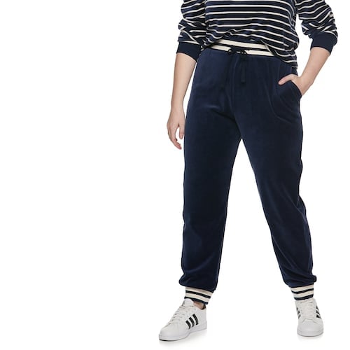 POPSUGAR Plus Size Striped-Trim Velour Jogger Pants