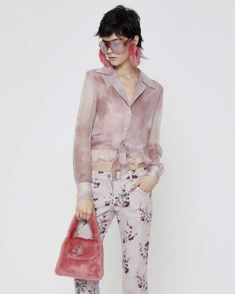 Blumarine Rose Print Silk Shirt In Silk